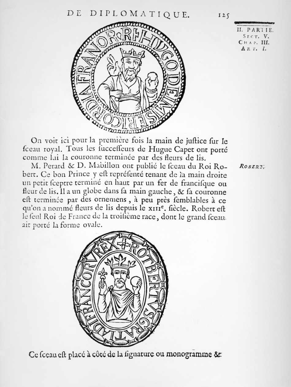 Sceaux de Hugues Capet (c.941-996) et Robert II (c.970-1031) le Pieux - French School