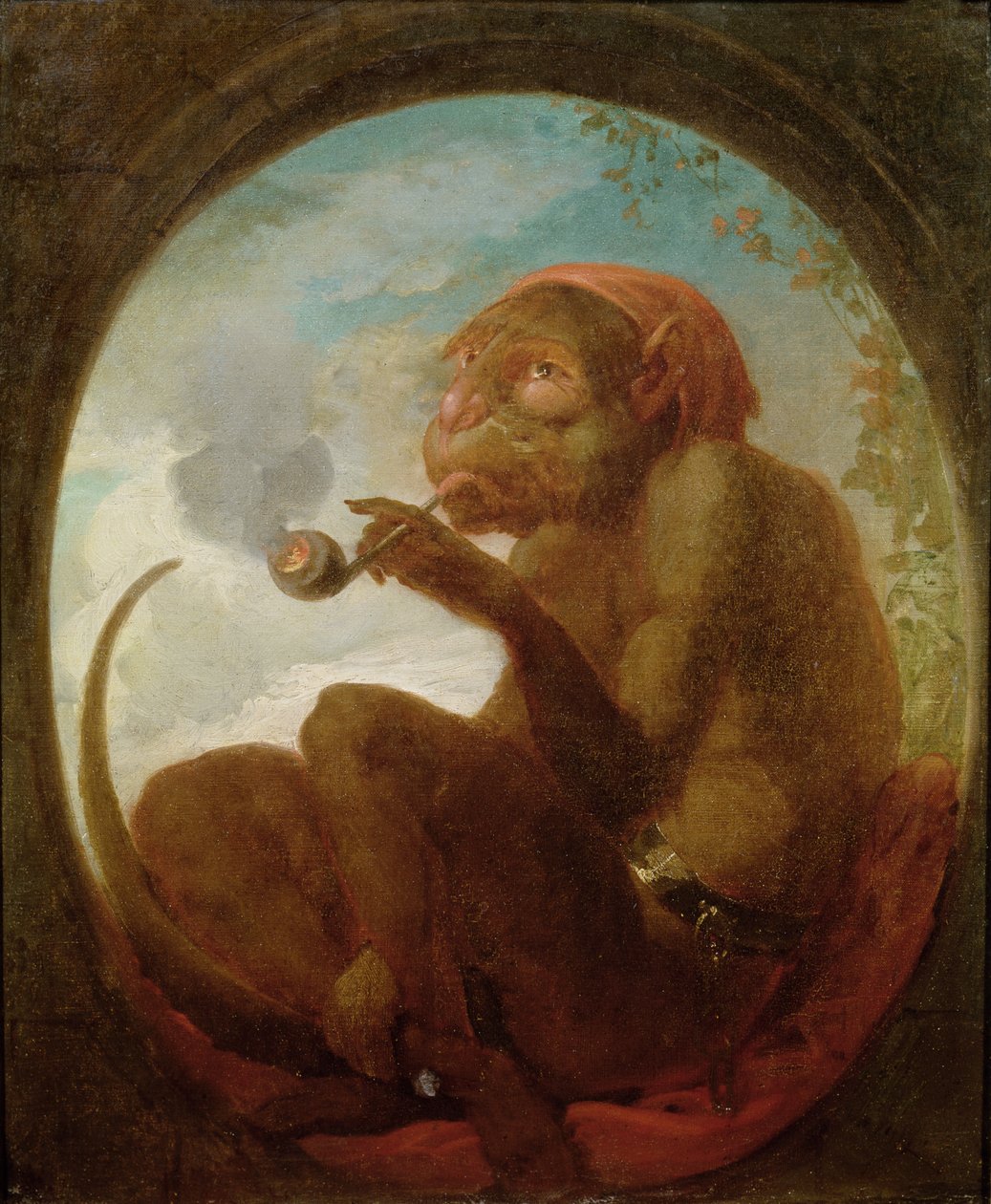 Enseigne avec un singe fumant une pipe - French School