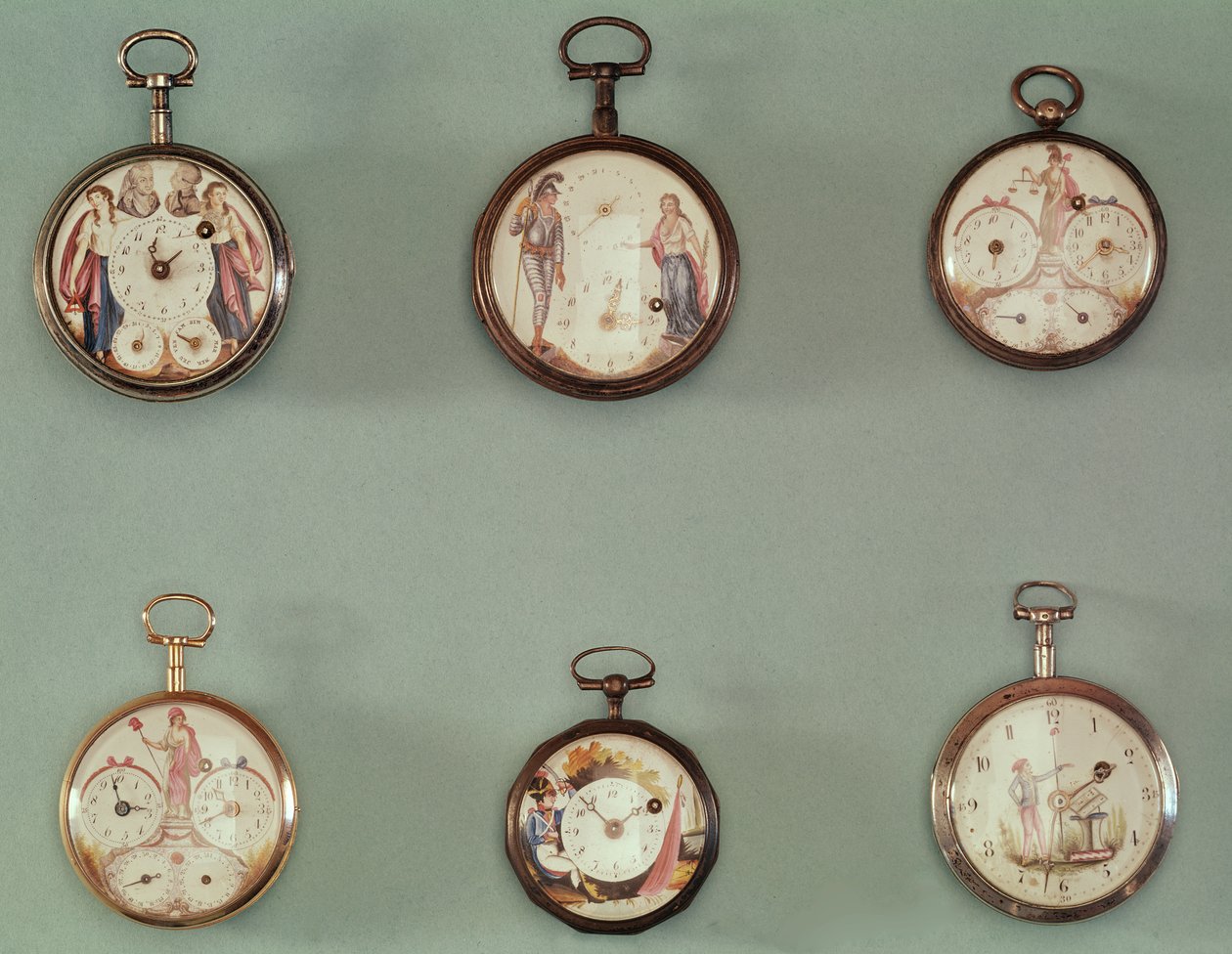 Six montres de poche décorées de symboles révolutionnaires - French School