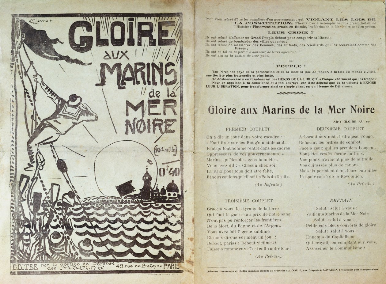 Chanson célébrant la mutinerie des marins russes en mer Noire, 1905 - French School