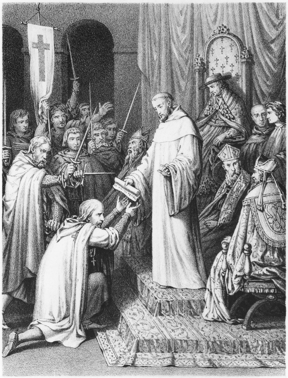 Saint Bernard, abbé de Clairvaux, donnant leurs règles aux Templiers - French School