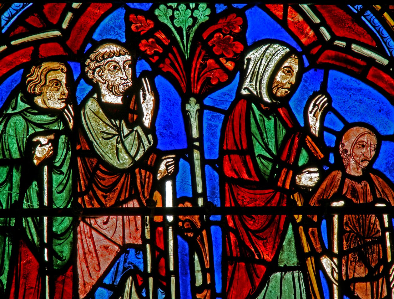 Vitrail de Saint Chéron : les malades à son tombeau - French School