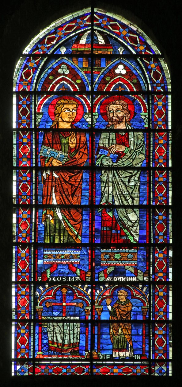 Saints Cosmos et Damien; prêtre donateur Geoffrey - French School