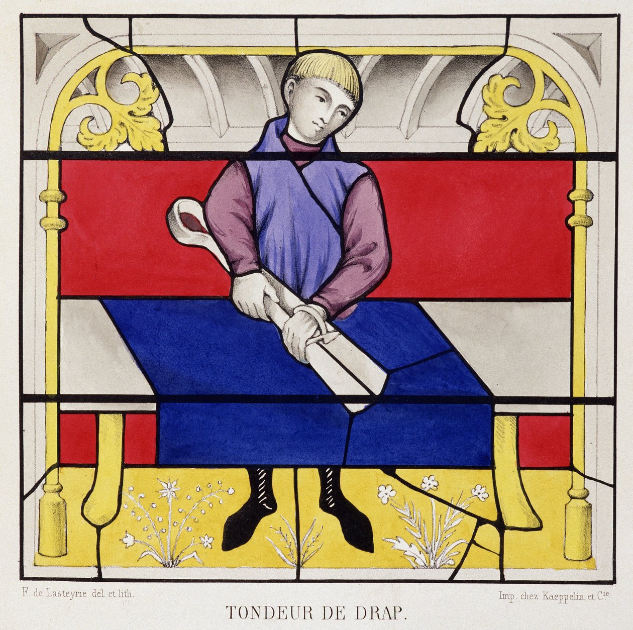 Vitrail montrant une feuille de draps, Église Notre-Dame de Semur - French School