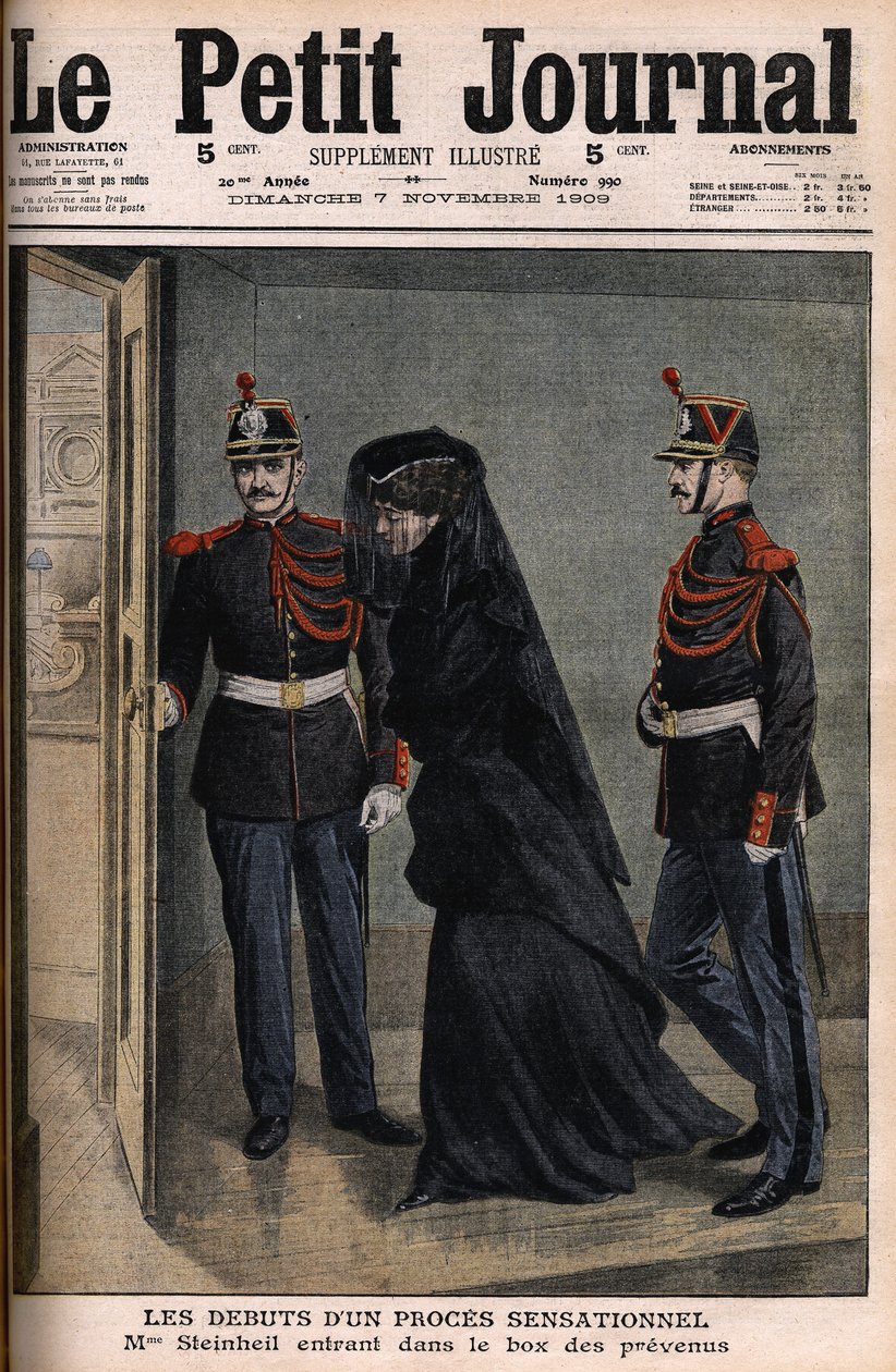 Affaire Steinheil : Marguerite Steinheil (1869-1954) entrant dans le box des accusés - Le Petit Journal, 7 novembre - French School