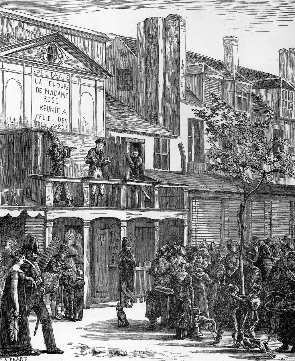 Théâtre de rue : le défilé du carnaval de Bobeche (gravure) - French School