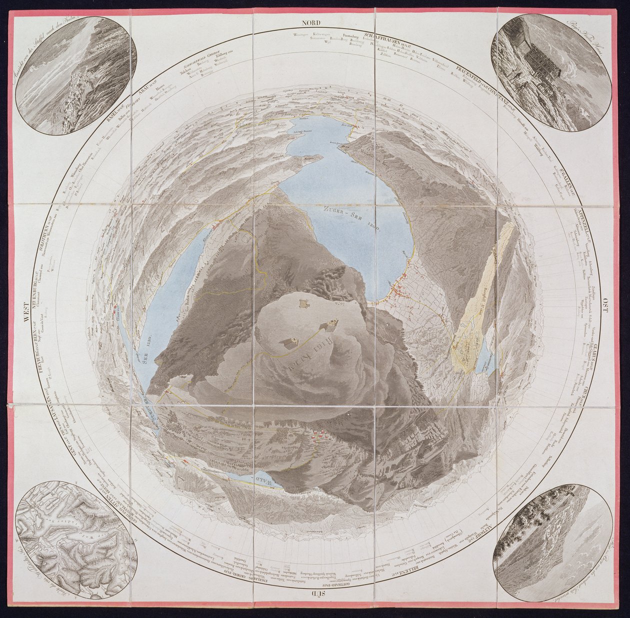 Sommet du Kulm, Mont Rigi, extrait de Guide des Voyageurs sur le Mont Rigi, par le Col. Pfyffer de Wyer, publié en 1823 (gravure coloriée à la main) - French School