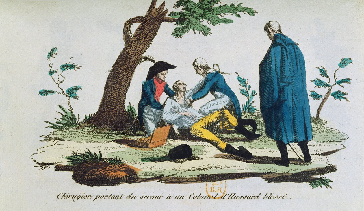 Chirurgien opérant un colonel des hussards sur le champ de bataille - French School