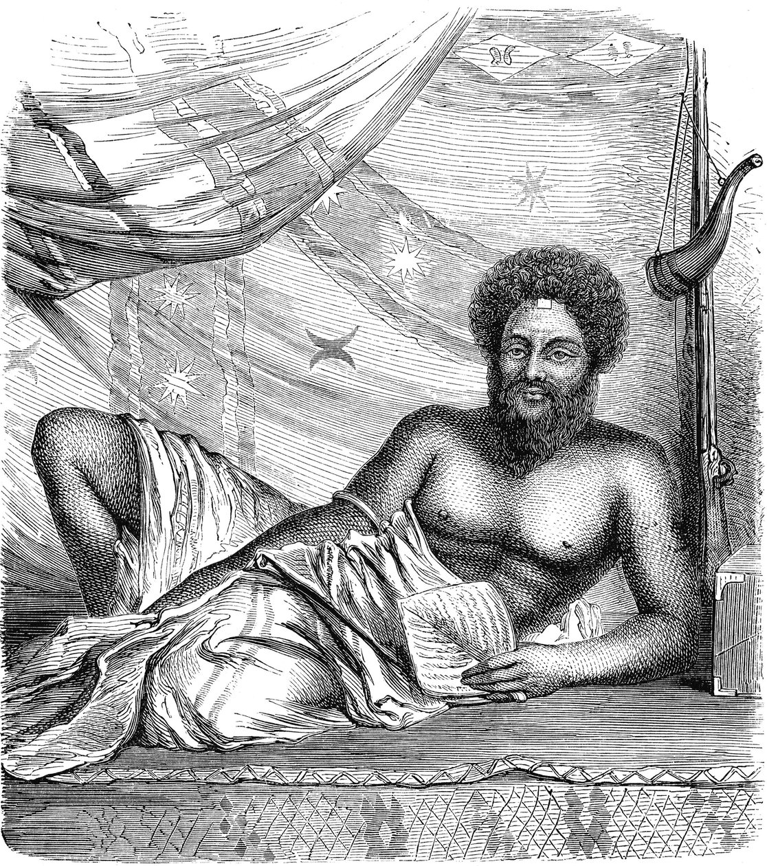 Thakombau, roi des îles Viti (Fidji), Océan Pacifique. Gravure 1885 - French School