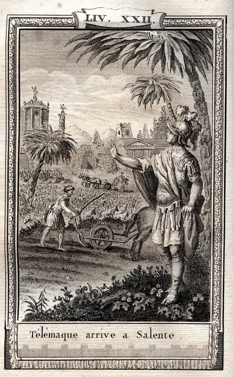 Télémaque retourne à Salente (Salento) - gravure de 1798 par Monnet dans « Les Aventures de Télémaque, fils d