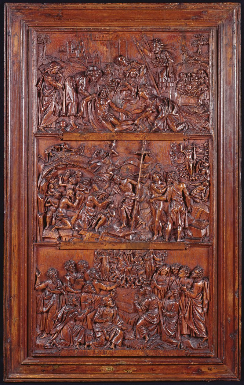 Le Credo, Panneau II : Descente de la Croix, Mise au Tombeau, Résurrection et Descente aux Limbes et Ascension, 1587 - French School