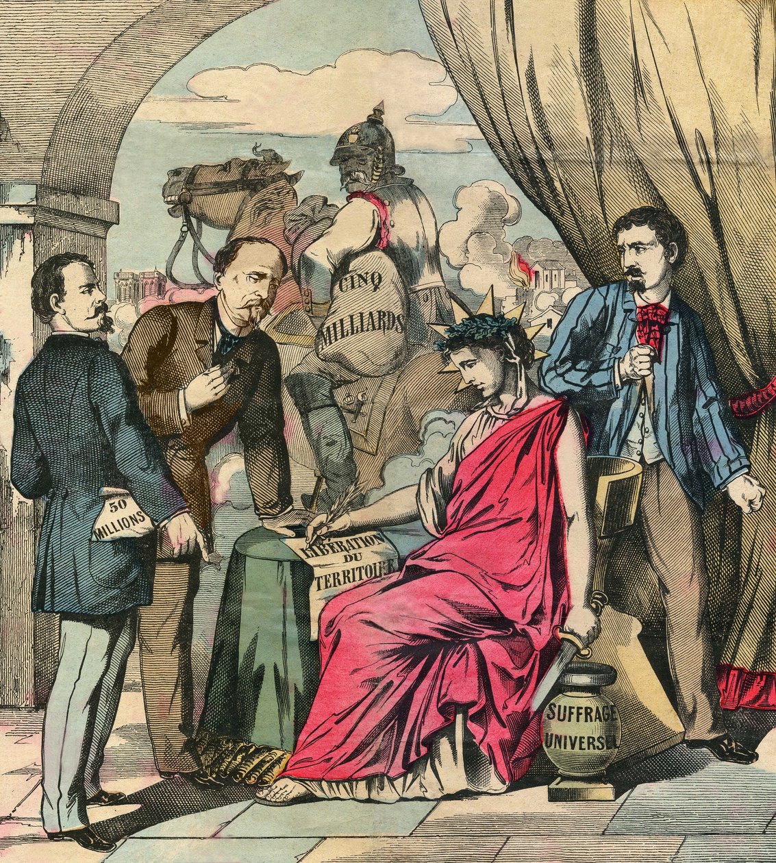 Le traité de Francfort signé le 10 mai 1871 a mis fin à la guerre franco-allemande, après des négociations entre Adolphe Thiers et Otto von Bismarck : la France a dû céder l