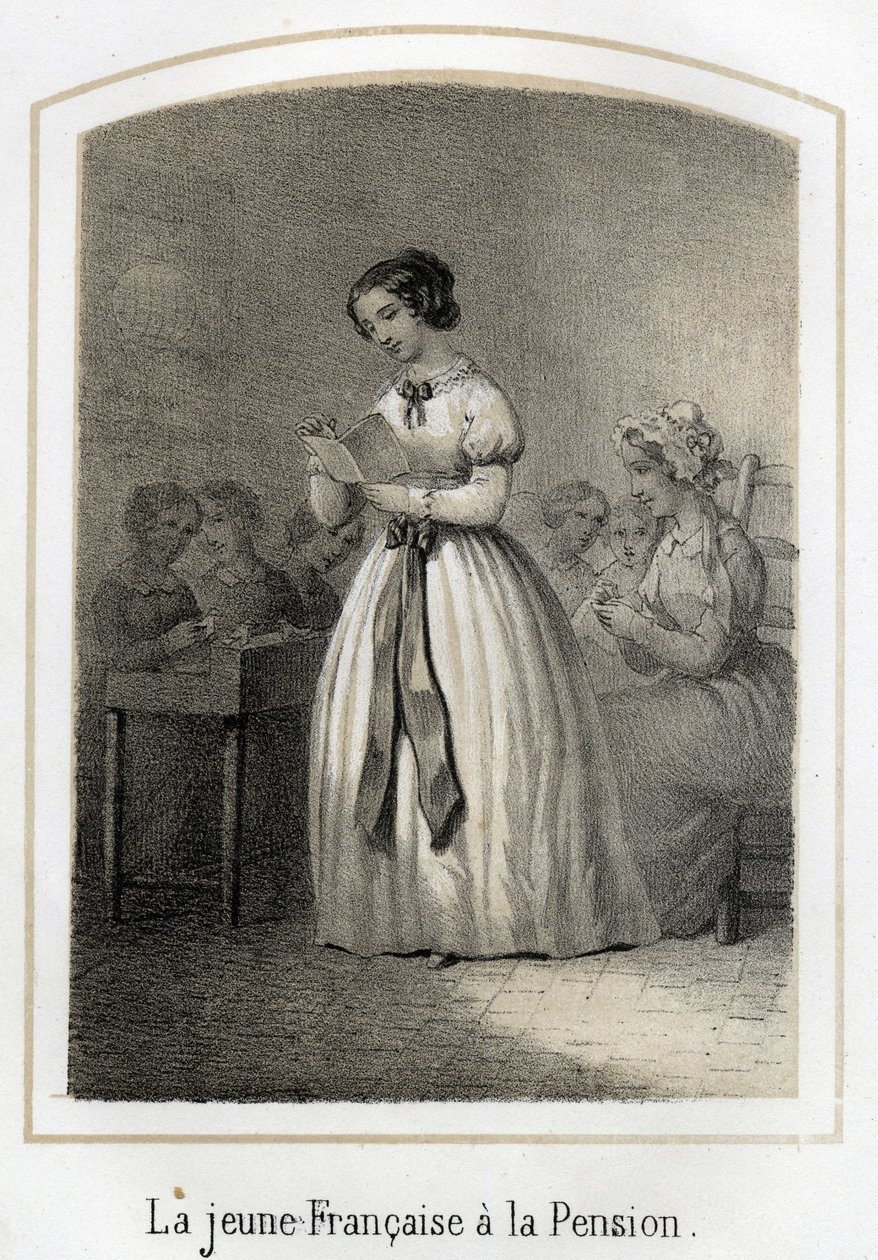 La petite Française lit à ses camarades. Gravure anonyme du XIXe siècle - French School