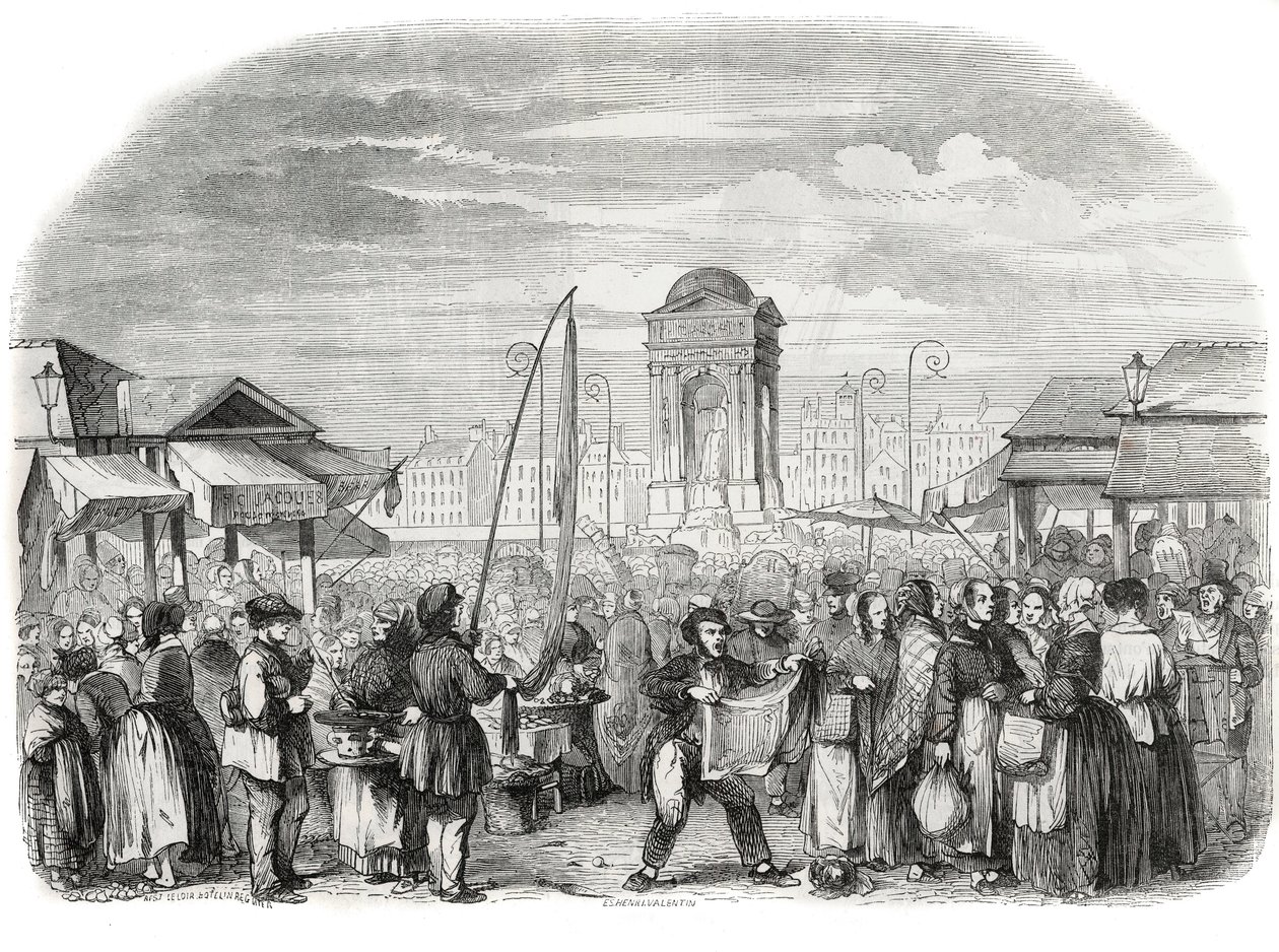 La marche des Innocents à Paris avec la fontaine - Gravure dans « Tableau-de-Paris » par Edmond Texier 1852 - French School