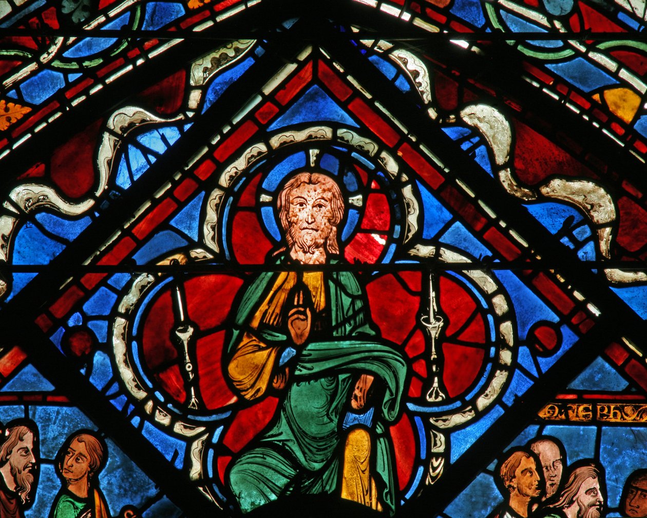La fenêtre de Joseph : Christ dans un quatrefoil donnant la bénédiction - French School
