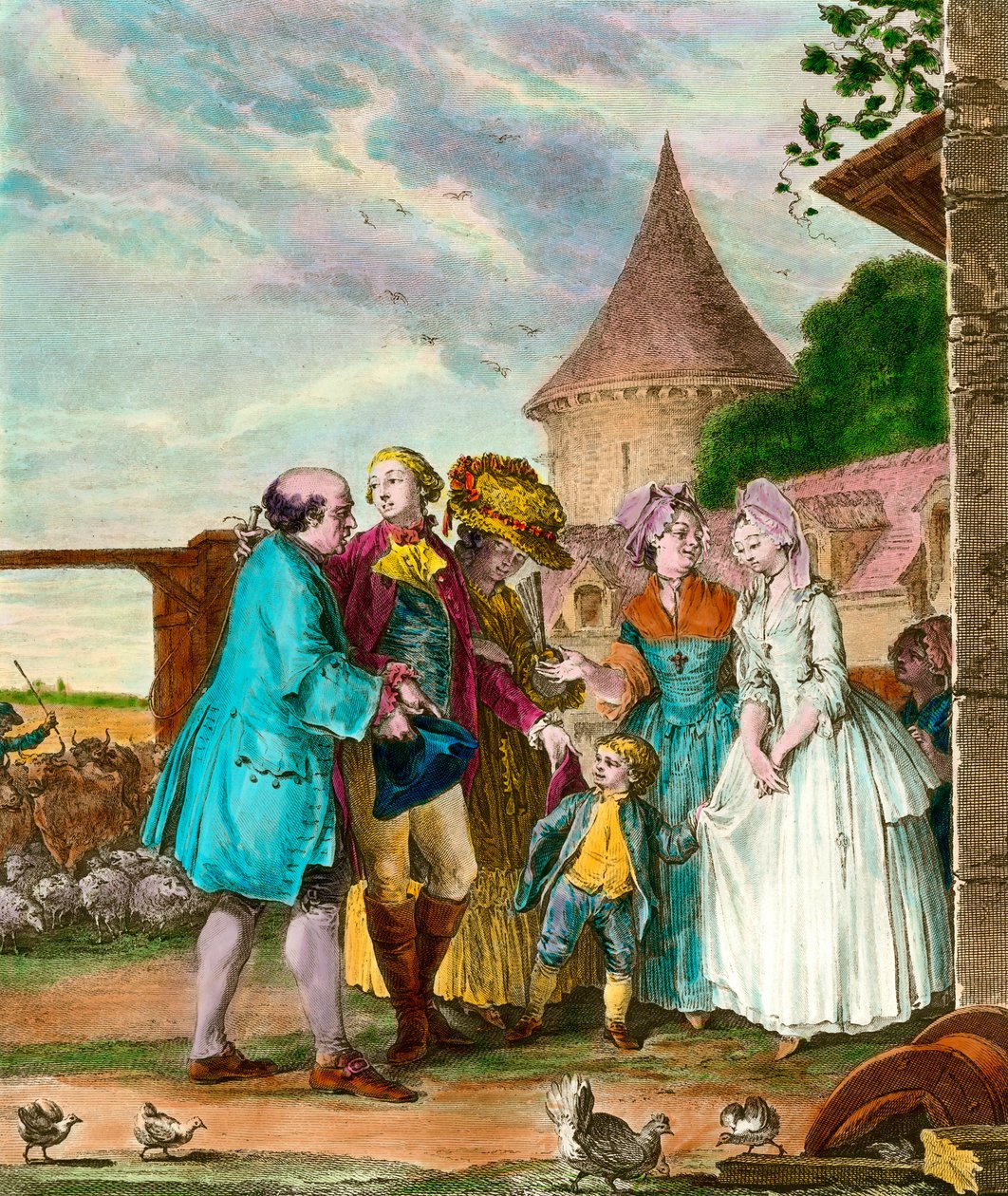 Le Seigneur et son fermier. Gravure du 18ème siècle. Collection privée. - French School