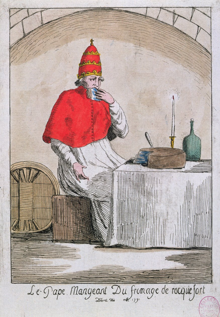 Le Pape mangeant du fromage Roquefort, 1791 - French School