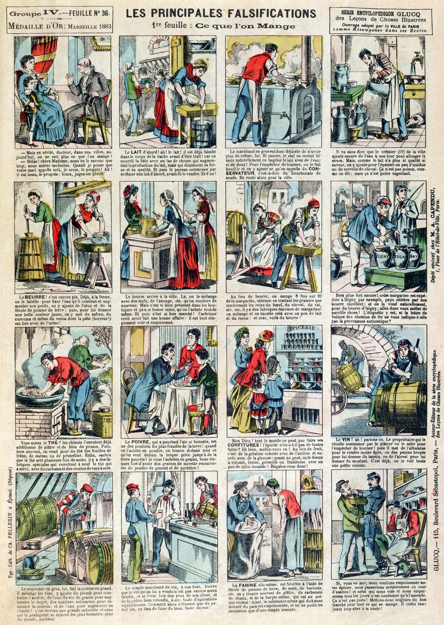 Les principales formes de falsification nutritionnelle, vers 1883 - French School