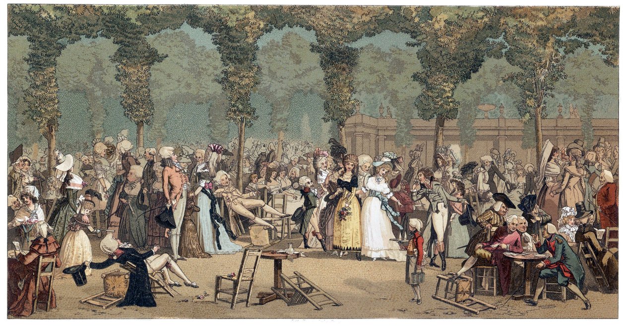 La Promenade Publique au Palais Royal à Paris par Philibert-Louis Debucourt (1755-1832) - French School