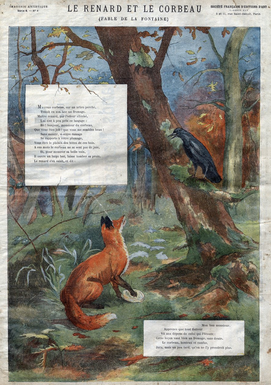 Le Corbeau et le Renard. Fables de Jean de La Fontaine (1621-95). Illustration de la fin du XIXe siècle. - French School
