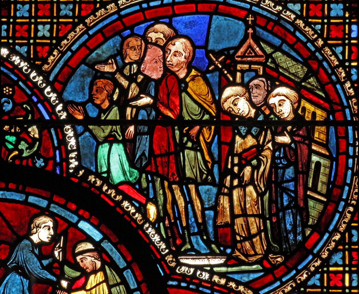 Saint Lubin : une procession quitte une église - French School