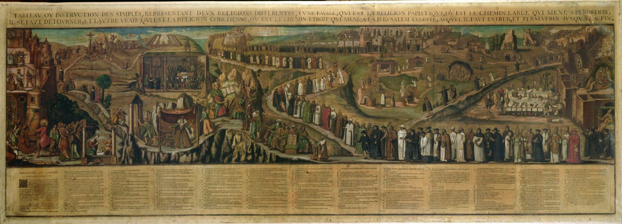 Les Deux Chemins de la Religion, représentation de la division entre Protestantisme et Catholicisme - French School