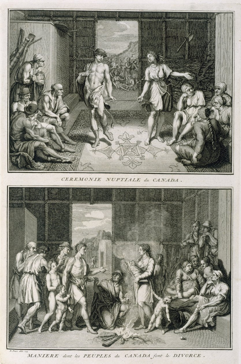 La cérémonie de mariage et la manière de divorcer au Canada, illustration des Cérémonies et coutumes religieuses, gravée par Bernard Picart, 1723 - French School