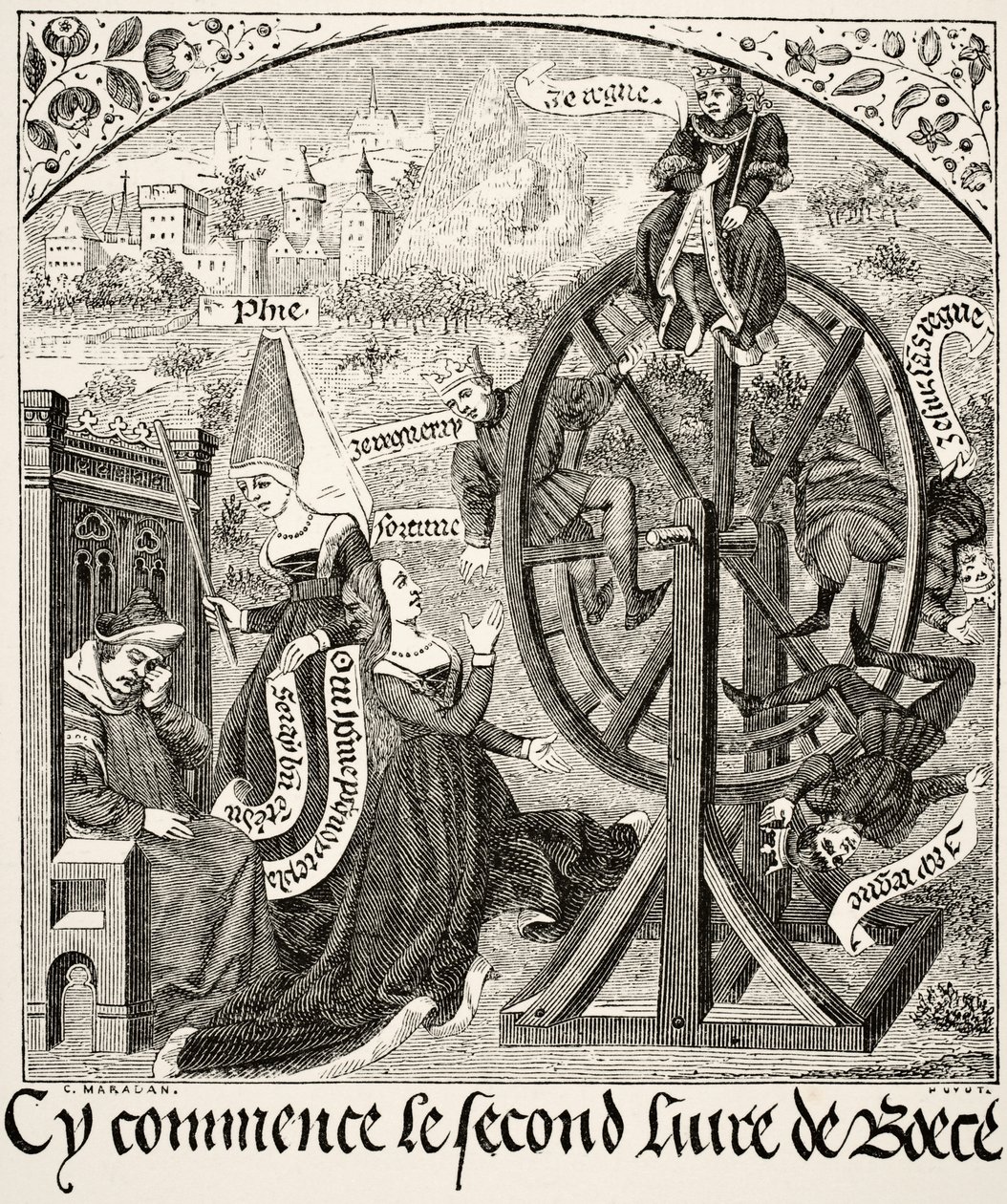 La Roue de la Fortune, de Science et Littérature au Moyen Âge par Paul Lacroix (1806-84) publié à Londres en 1878 - French School