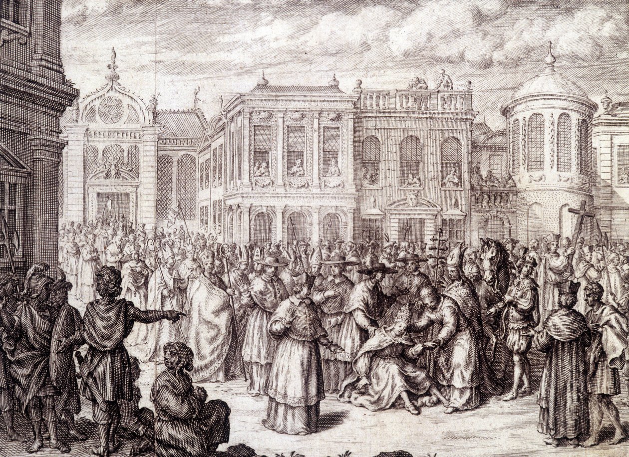 La naissance de la Papesse Jeanne - dans « Histoire de la Papesse Jeanne » par M. de Spanheim, La Haye - French School