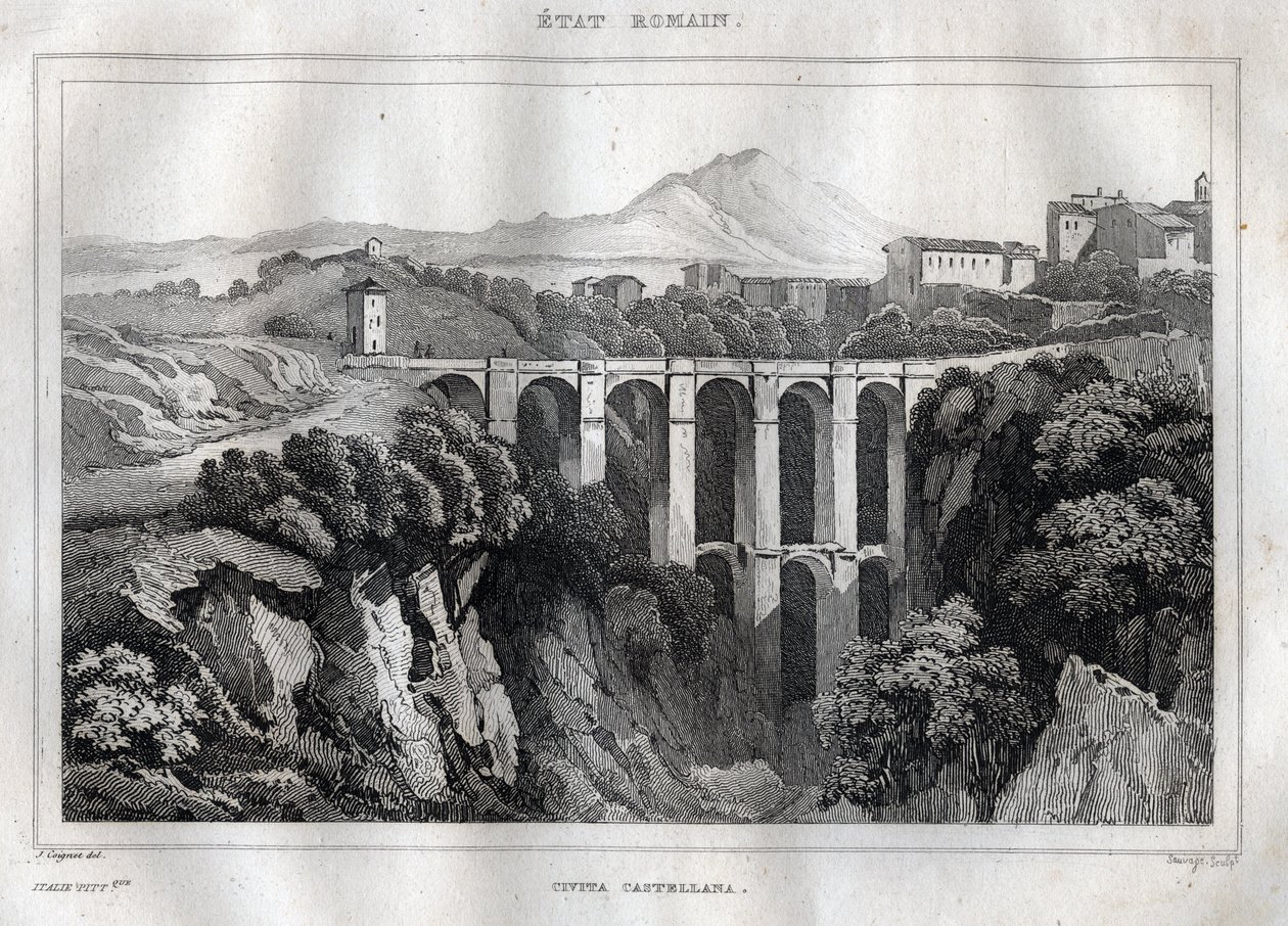 Le pont à double arcades - CIVITA CASTELLANA - Province de Viterbo - Italie - Gravure de « L