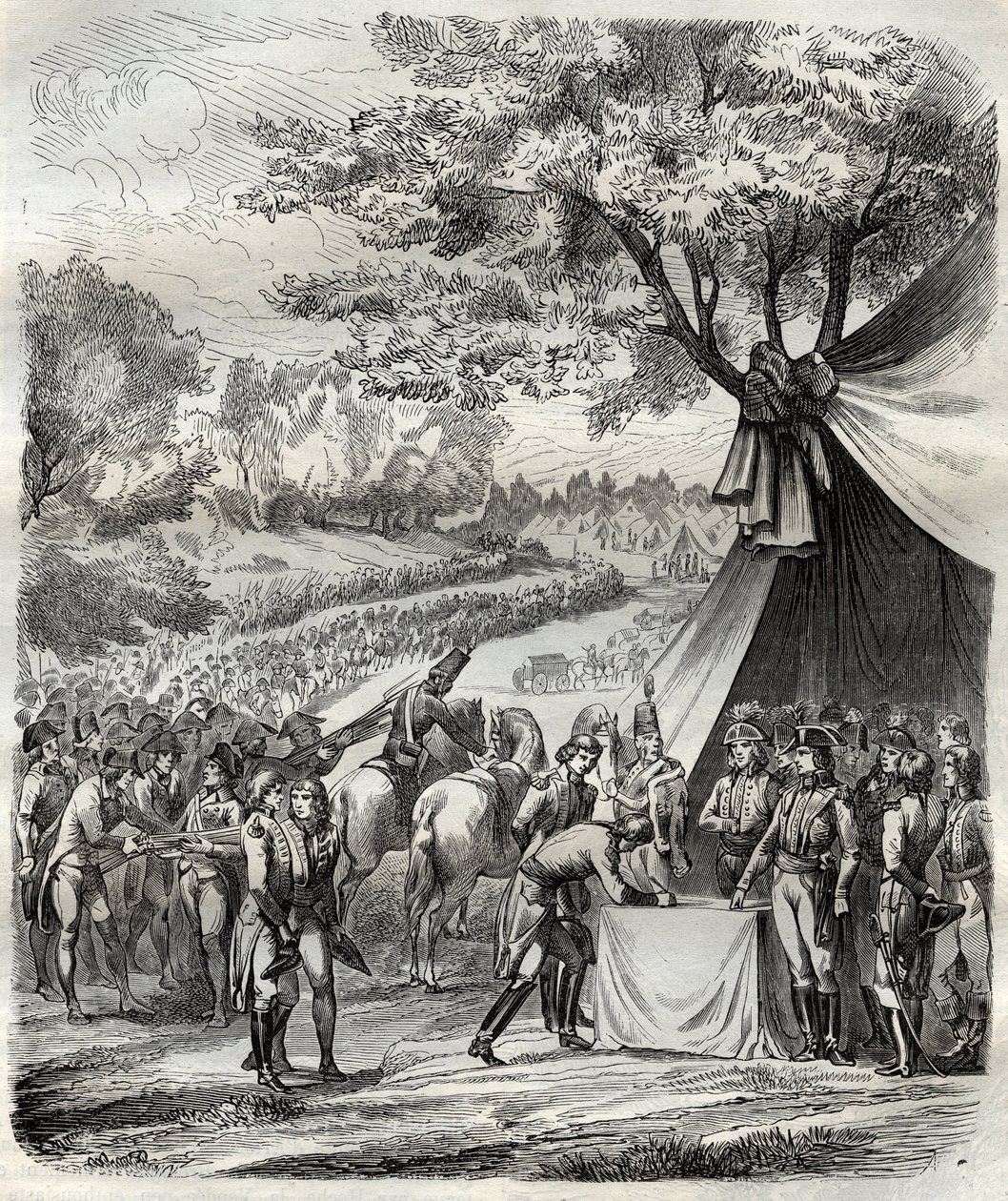 La fin de la guerre de Vendée - Hoche signe un traité avec les Bretons - Révolution française - La pacification de la Vendée - Accords de la Mabilais, 20 avril 1795 - signés entre le général Hoche et les chefs chouans - Signature du traité de la Mabilais - French School