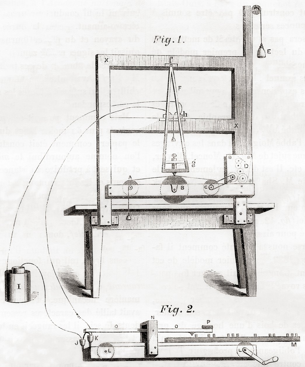 Le premier télégraphe électrique inventé par Samuel Morse en 1837, de Les Merveilles de la Science, publié vers 1870 (gravure) - French School