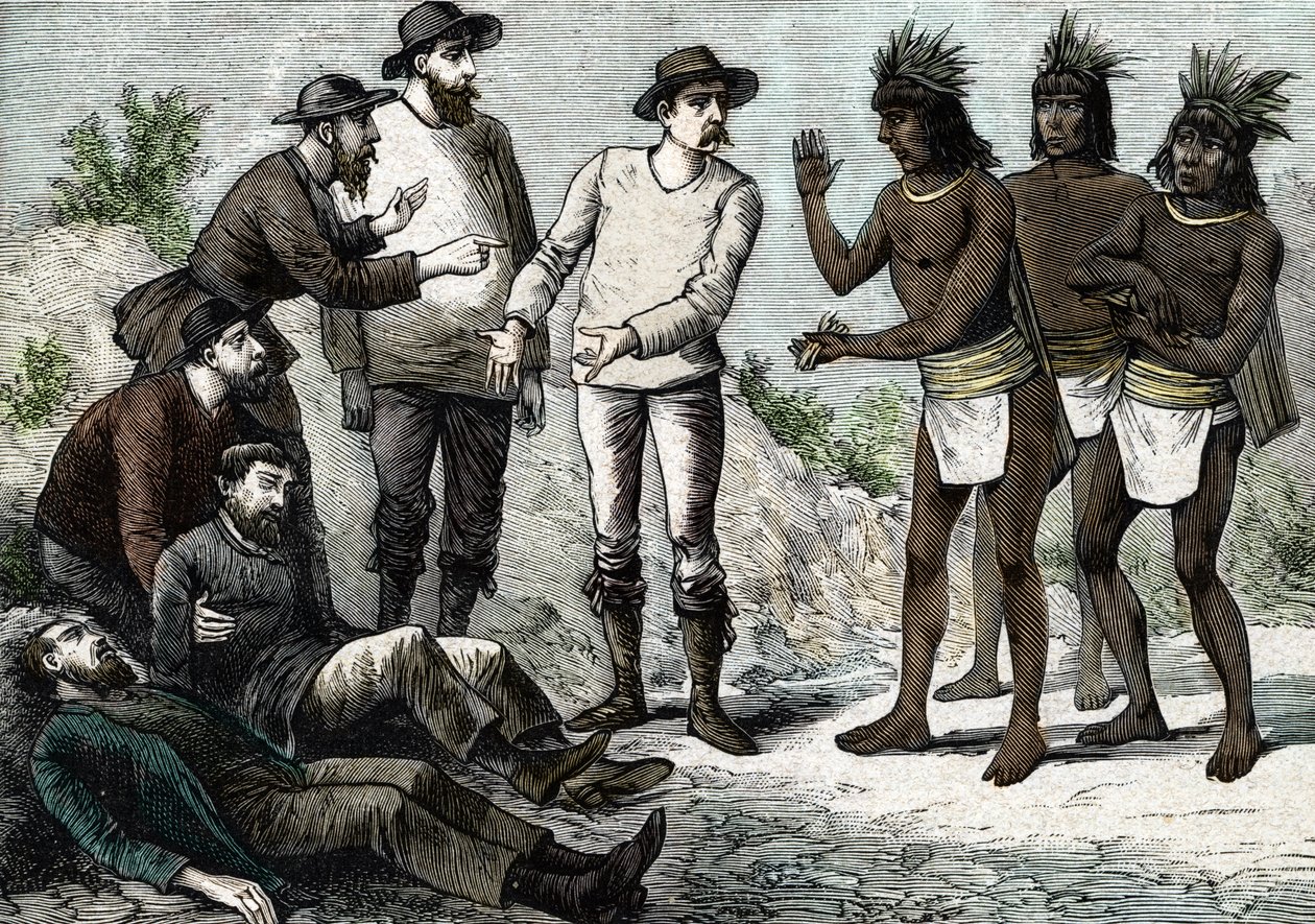 Les habitants du Pérou aidant les jésuites souffrant de paludisme avec du quinquina - French School
