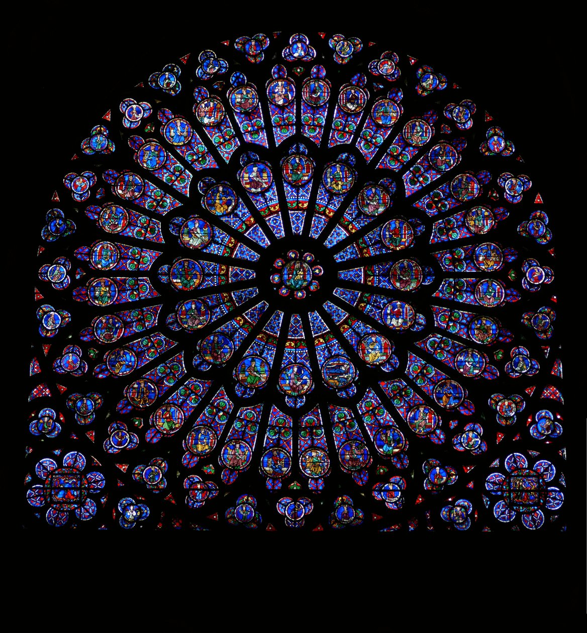 La rosace nord : Glorification de la Vierge Marie avec Rois et Prophètes - French School
