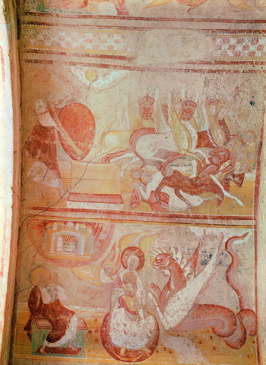 La peste des sauterelles et un dragon menaçant une femme - French School