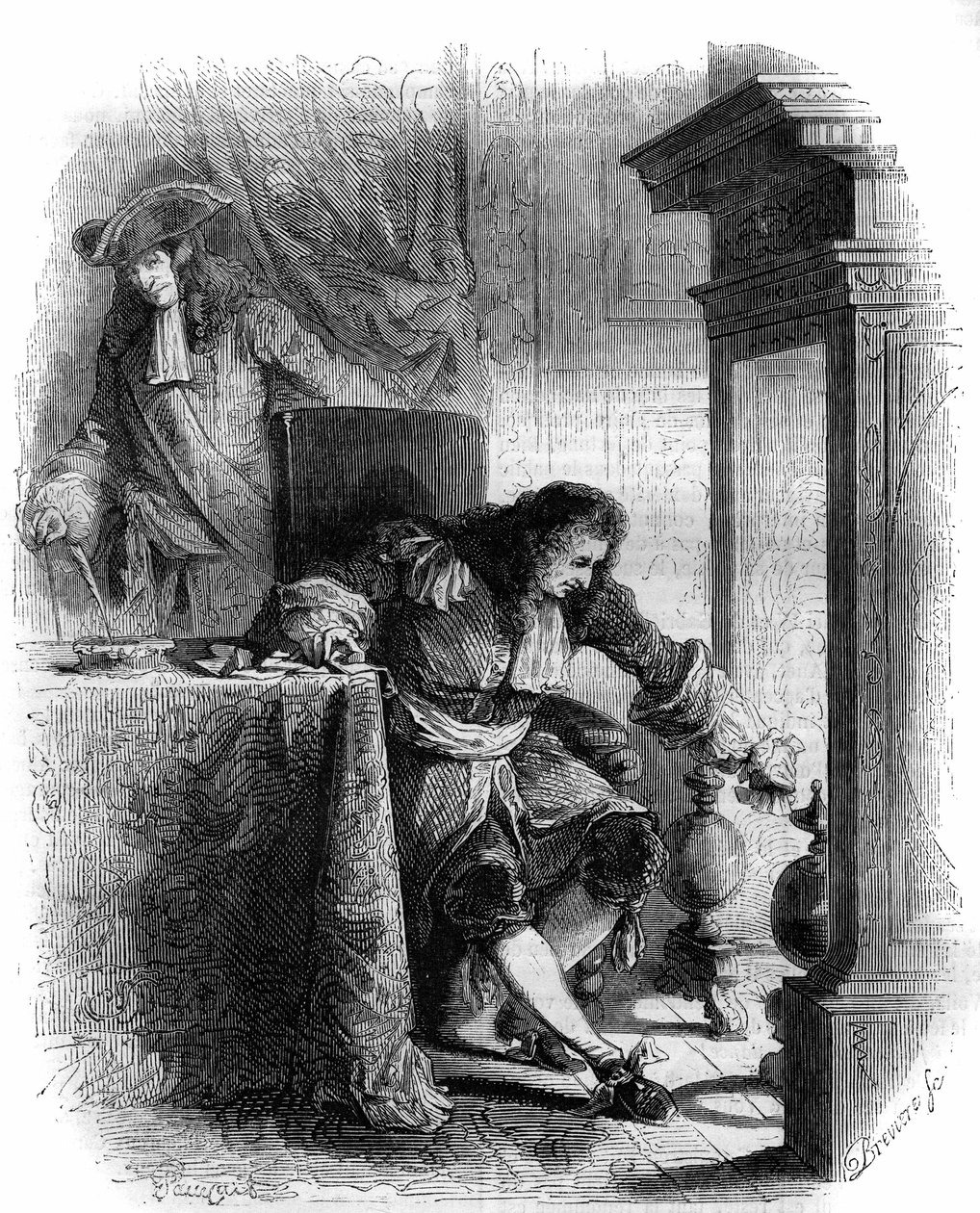 Le dramaturge Jean Galbert de Cammistron (1656-1723) correspondance avec le duc Louis Joseph de Vendôme (1654-1712). Gravure de 1856. - French School
