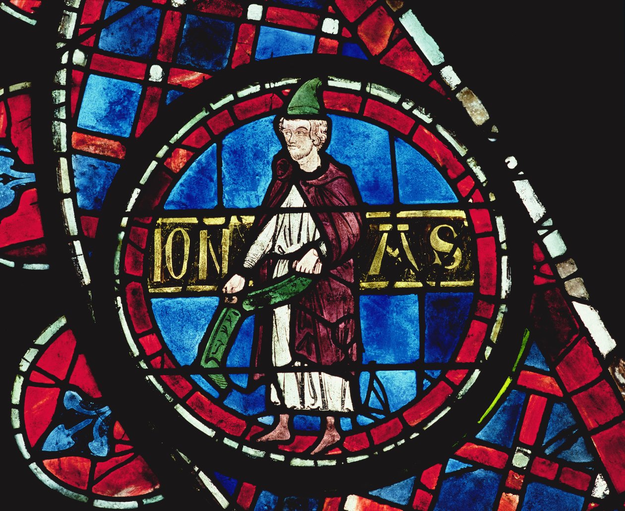Le prophète Jonas (détail de la rosace nord, vitrée par 1234) - French School