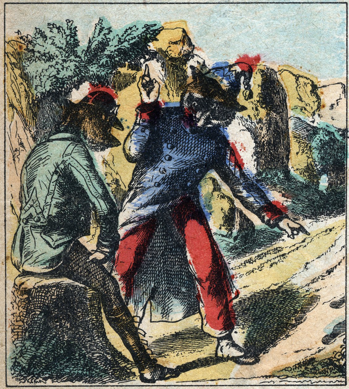 Le lion malade et le renard. Fables de Jean de La Fontaine (1621-95). Imagerie d