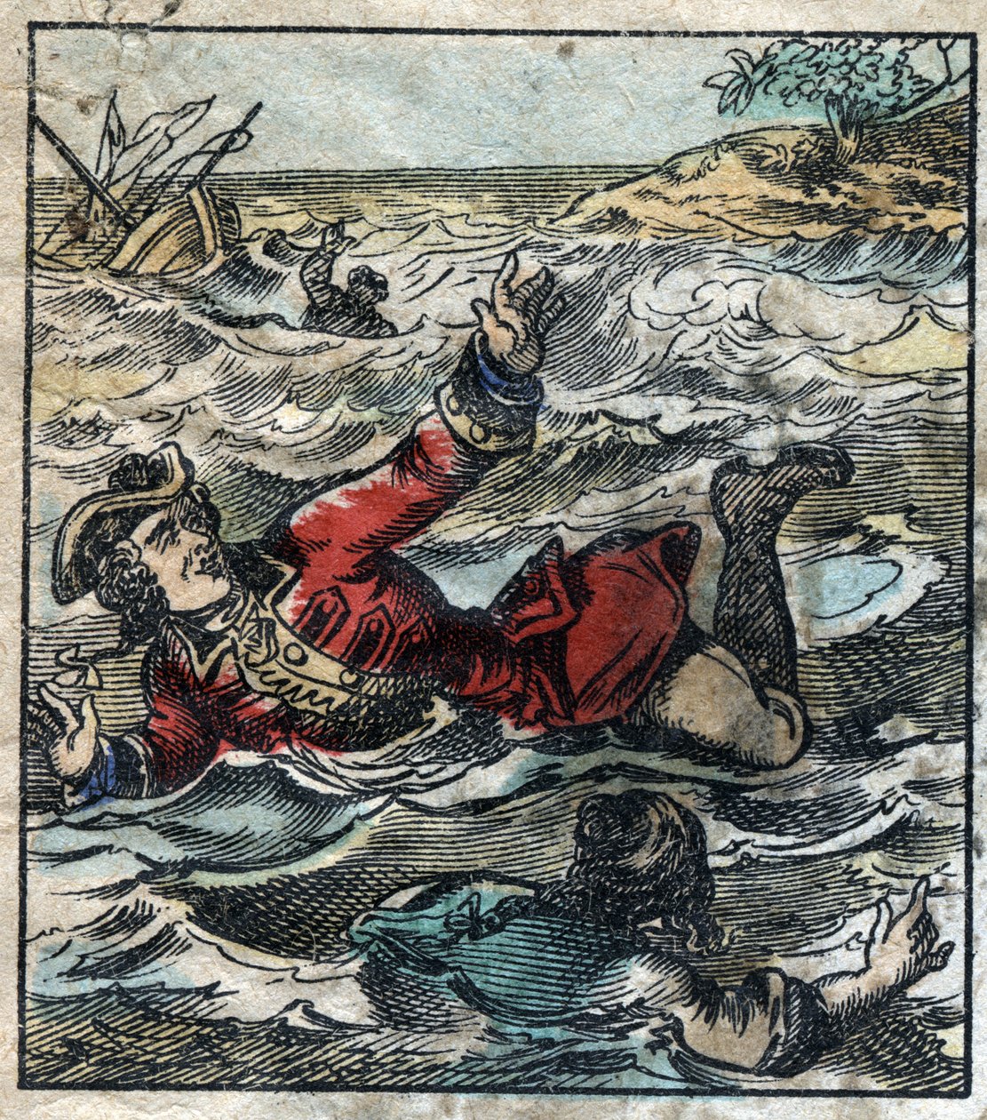 Le naufrage de Lemuel Gulliver. Illustration pour "Les Voyages de Gulliver" de Jonathan Swift (1667-1745). Imagerie d