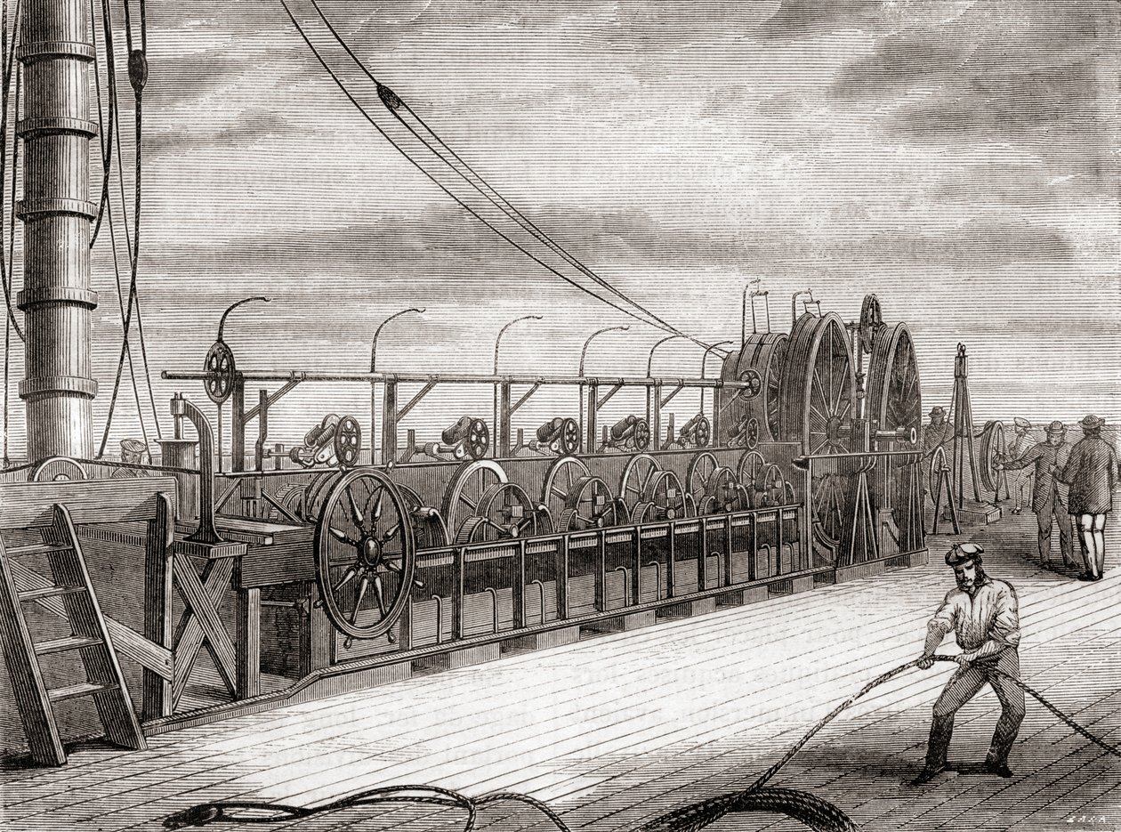 Le dispositif de déroulement du câble télégraphique transatlantique à bord du S.S. Great Eastern - French School
