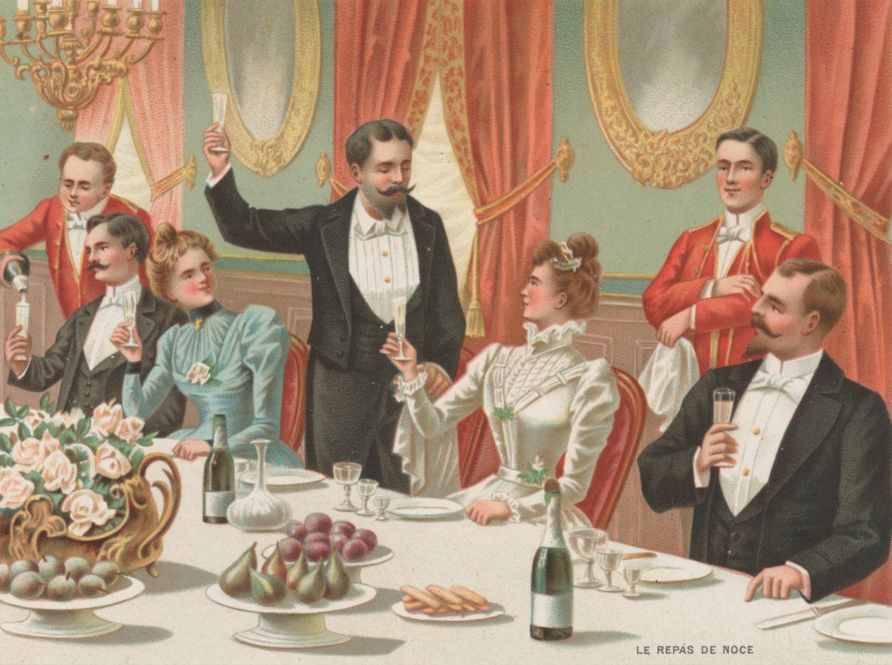 Le repas de noces (chromolitho) - French School