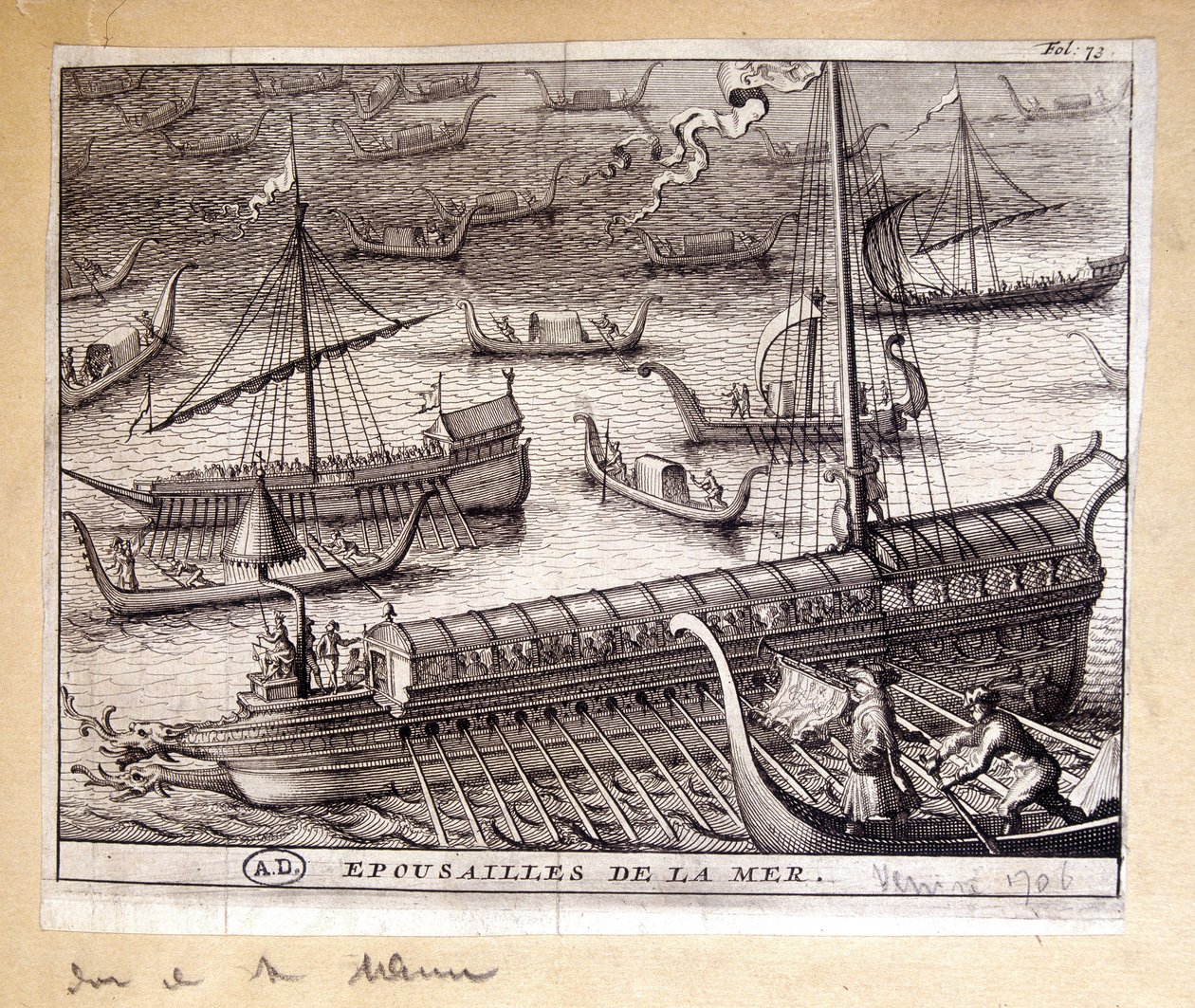 Les épouses du Doge de Venise avec la mer en 1706 - gravure - French School