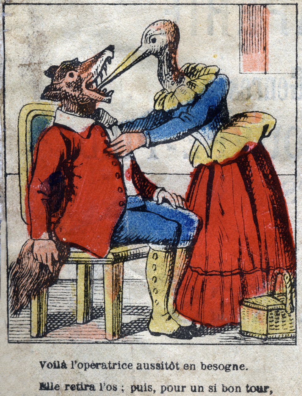 Le loup et la cigogne. Fables de Jean de La Fontaine (1621-95). Imagerie d