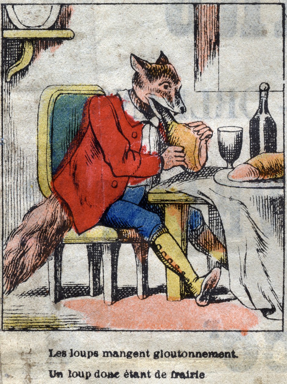 Le loup et la cigogne. Fables de Jean de La Fontaine (1621-95). Imagerie d