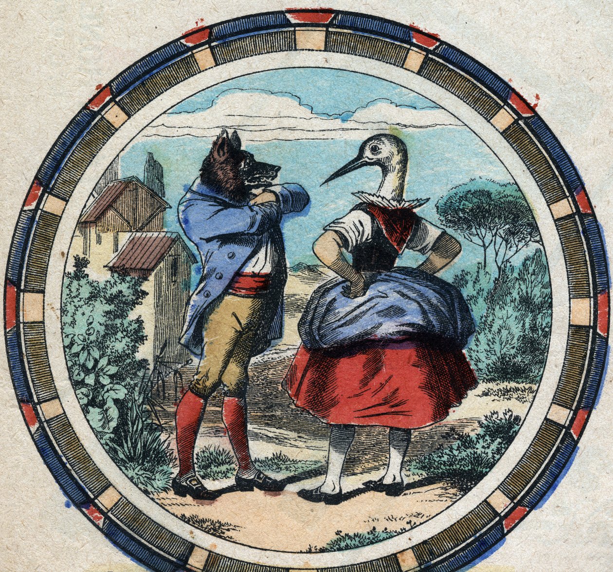 Le loup et la cigogne. Fables de Jean de La Fontaine (1621-95). Imagerie d