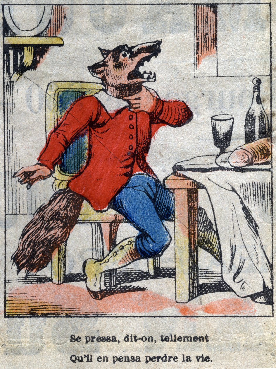 Le loup et la cigogne. Fables de Jean de La Fontaine (1621-95). Imagerie d
