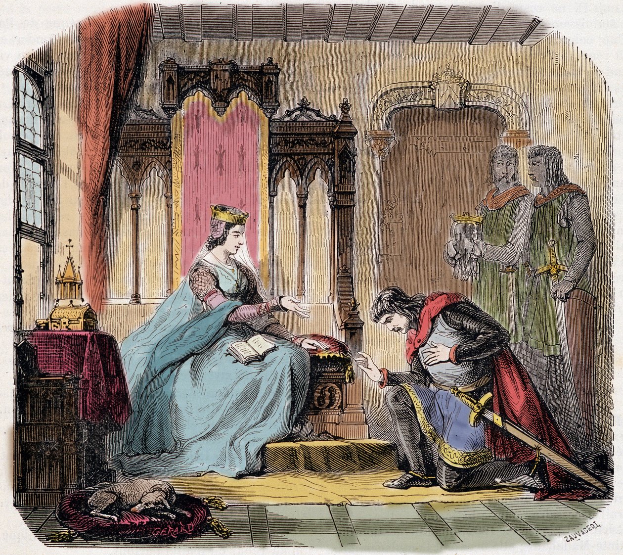 Thibault IV de Champagne (1201-1253) (également connu sous le nom de Thibault Ier de Navarre), se rend aux pieds de la reine Blanche de Castille pour l