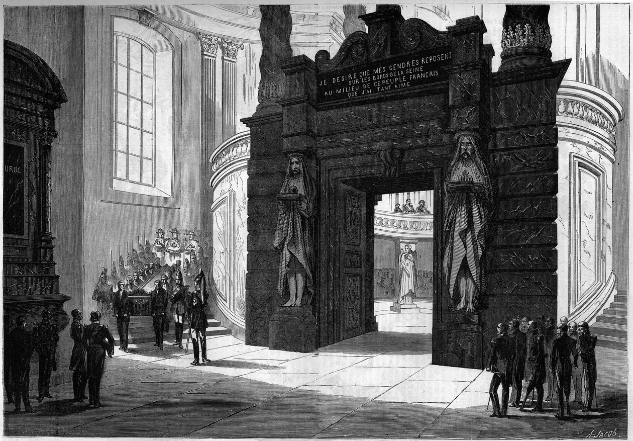 Transfert des cendres de Napoléon Ier (1769-1821) de la chapelle Saint-Jérôme au tombeau construit sous le dôme des Invalides. Paris, 2 avril 1861. Gravure dans « Le Monde Illustré » n°209 du 13 avril 1861. - French School