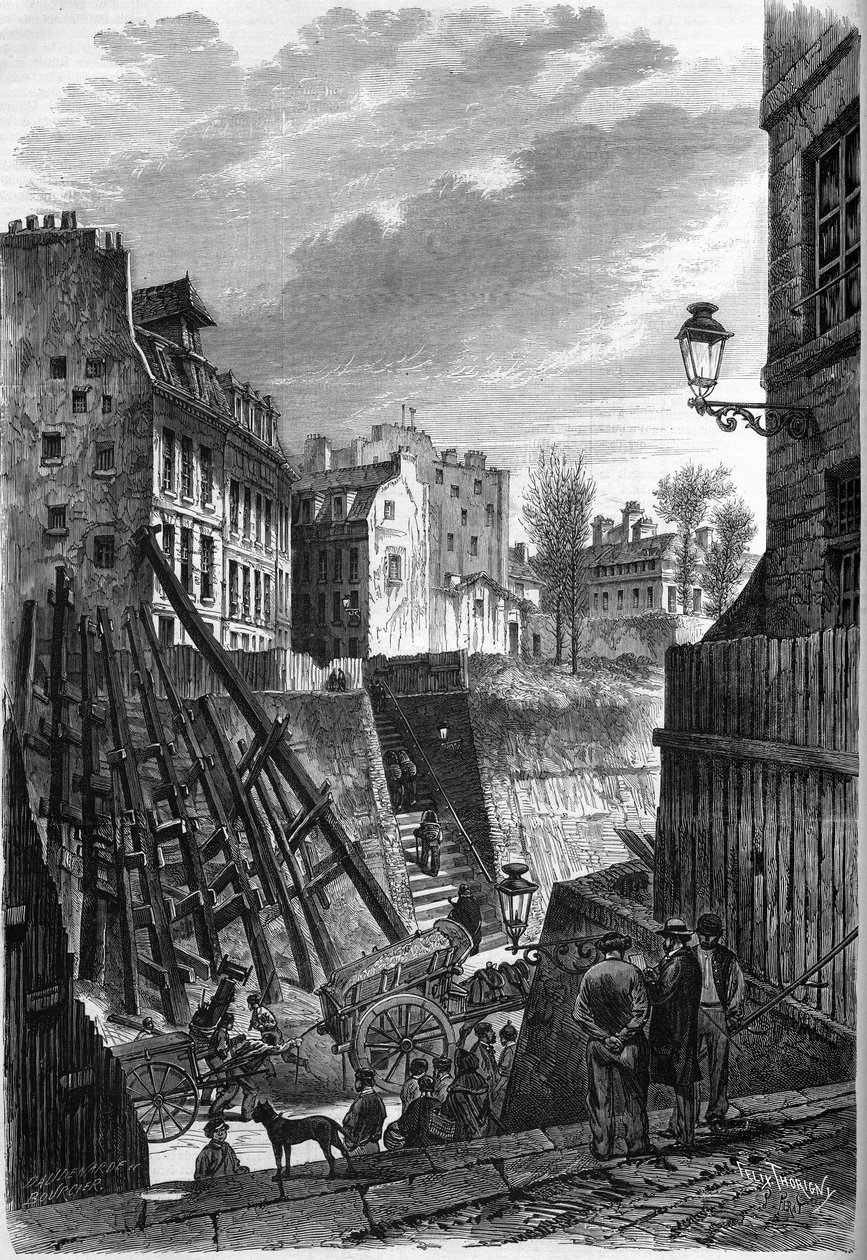 Transformations de Paris sous le Second Empire, Paris haussmannien : vue de la rue Rollin à sa rencontre avec la rue Monge - French School