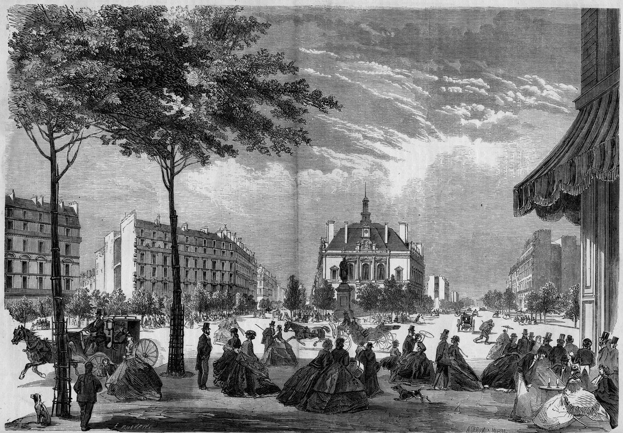 Transformations de Paris sous le Second Empire, Paris Haussmann : la nouvelle mairie du XIe arrondissement à Paris. (On peut voir le boulevard Voltaire et l